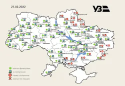 A map showing which railway stations within Ukraine were still operational as of Feb. 27, 2022. A map showing which railway stations within Ukraine were still operational as of Feb. 27, 2022.