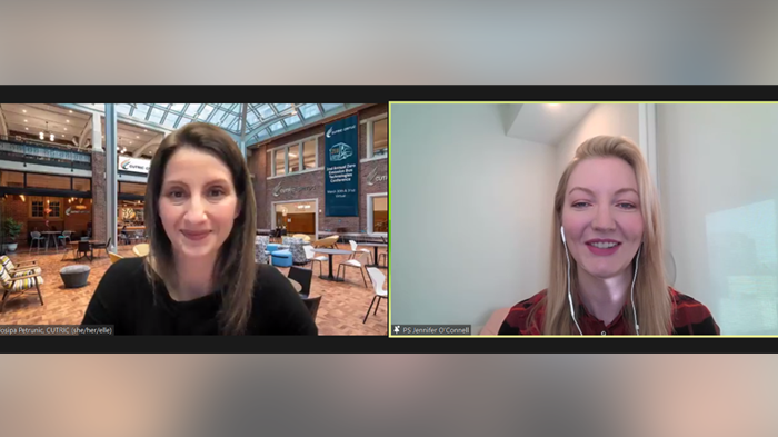 Left to right: CUTRIC President and CEO Josipa Petruni&cacute;, and Jennifer O&rsquo;Connell, Parliamentary Secretary to the Minister of Intergovernmental Affairs, Infrastructure and Communities, on behalf of the Honorable Dominic LeBlanc, Minister of Intergovernmental Affairs, Infrastructure and Communities, during a virtual announcement March 30.