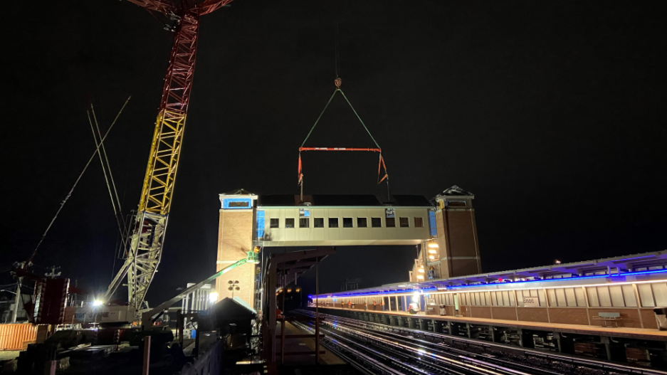 Crews lifted the overpass into position in less than two hours.