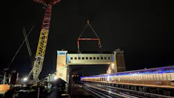 Crews lifted the overpass into position in less than two hours. Crews lifted the overpass into position in less than two hours.