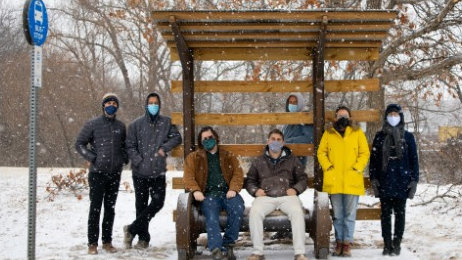 Interns from KU's School of Architecture and Design designed a custom bus shelter for Lawrence Transit with a railroad-theme.