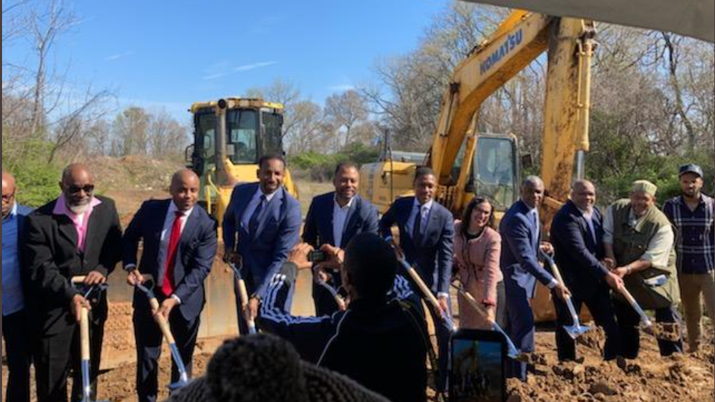 MARTA and Goldman Sachs representatives break ground on the Skyline Apartments.
