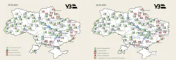 Ukrainian Railways' stations in operation on Feb 28, 2022 (left) versus March 3, 2022. Ukrainian Railways' stations in operation on Feb 28, 2022 (left) versus March 3, 2022.