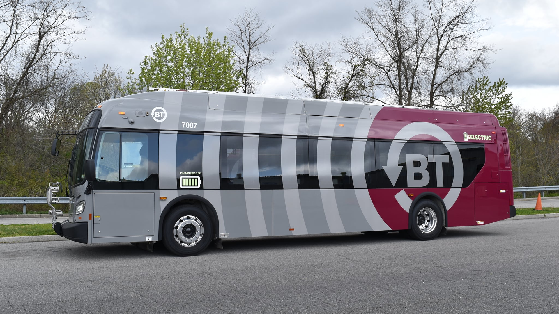 One of Blacksburg Transit's existing battery-electric vehicles; the agency purchased five additional battery-electric buses from New Flyer of America in a recently announced contract.