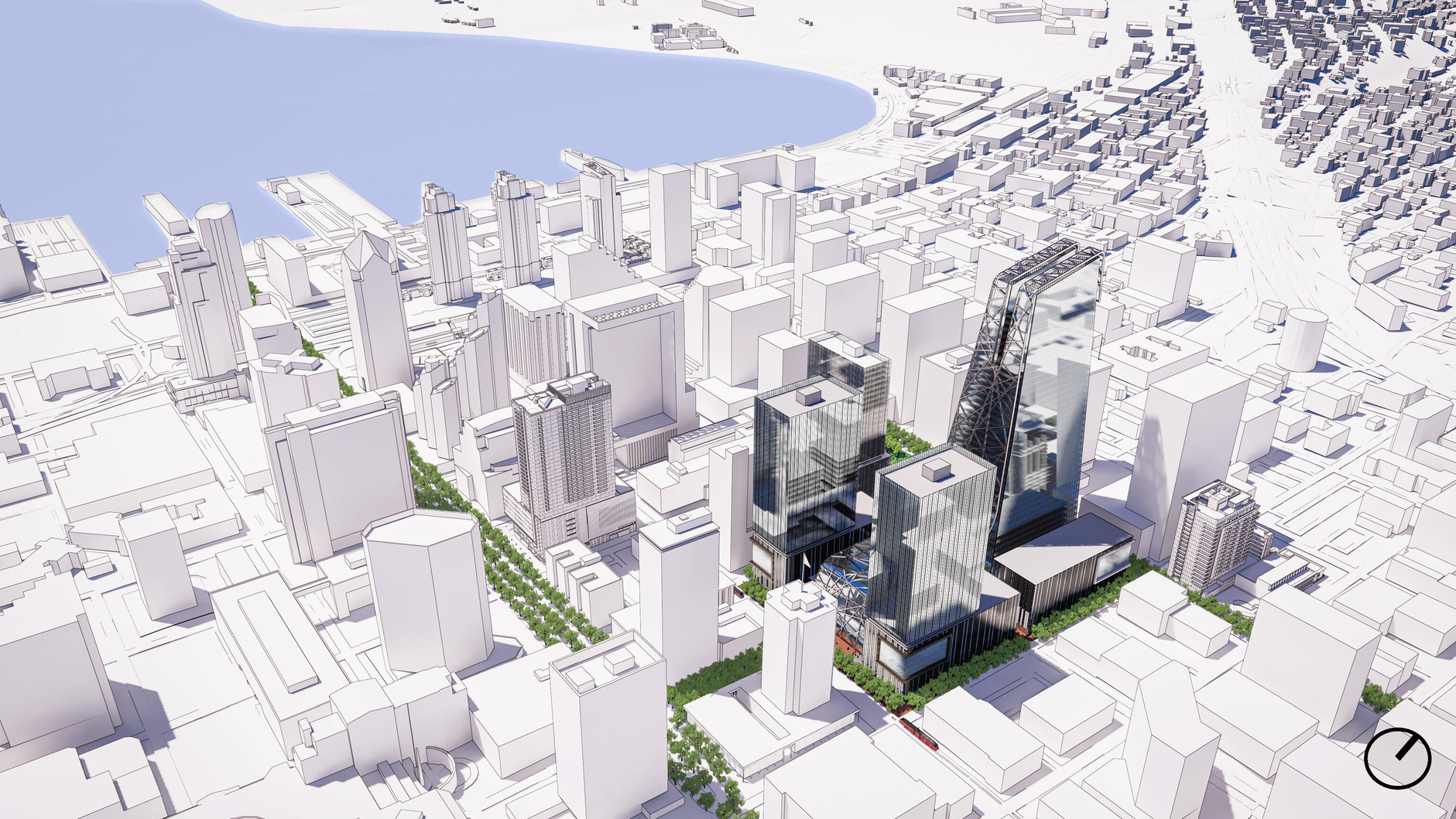 A conceptual rendering of a future Central Mobility Hub in downtown San Diego.