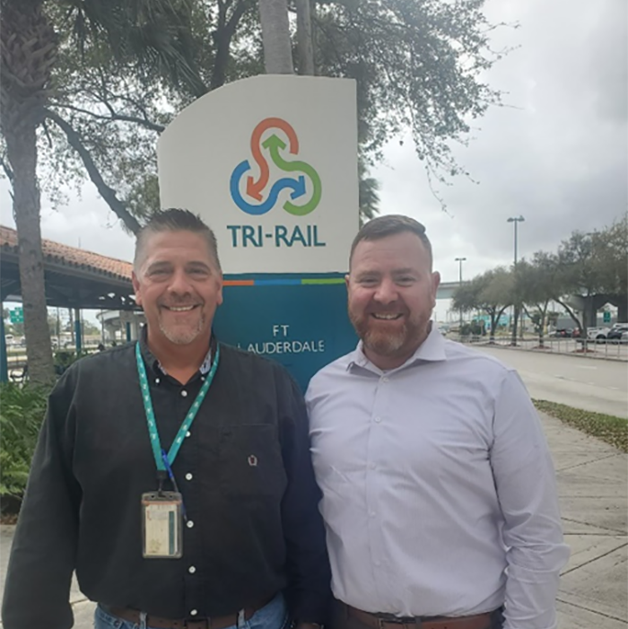 Left: Ed Reardon GM Transdev Rail, right, Gregory Fogarty, CEO TekTracking.