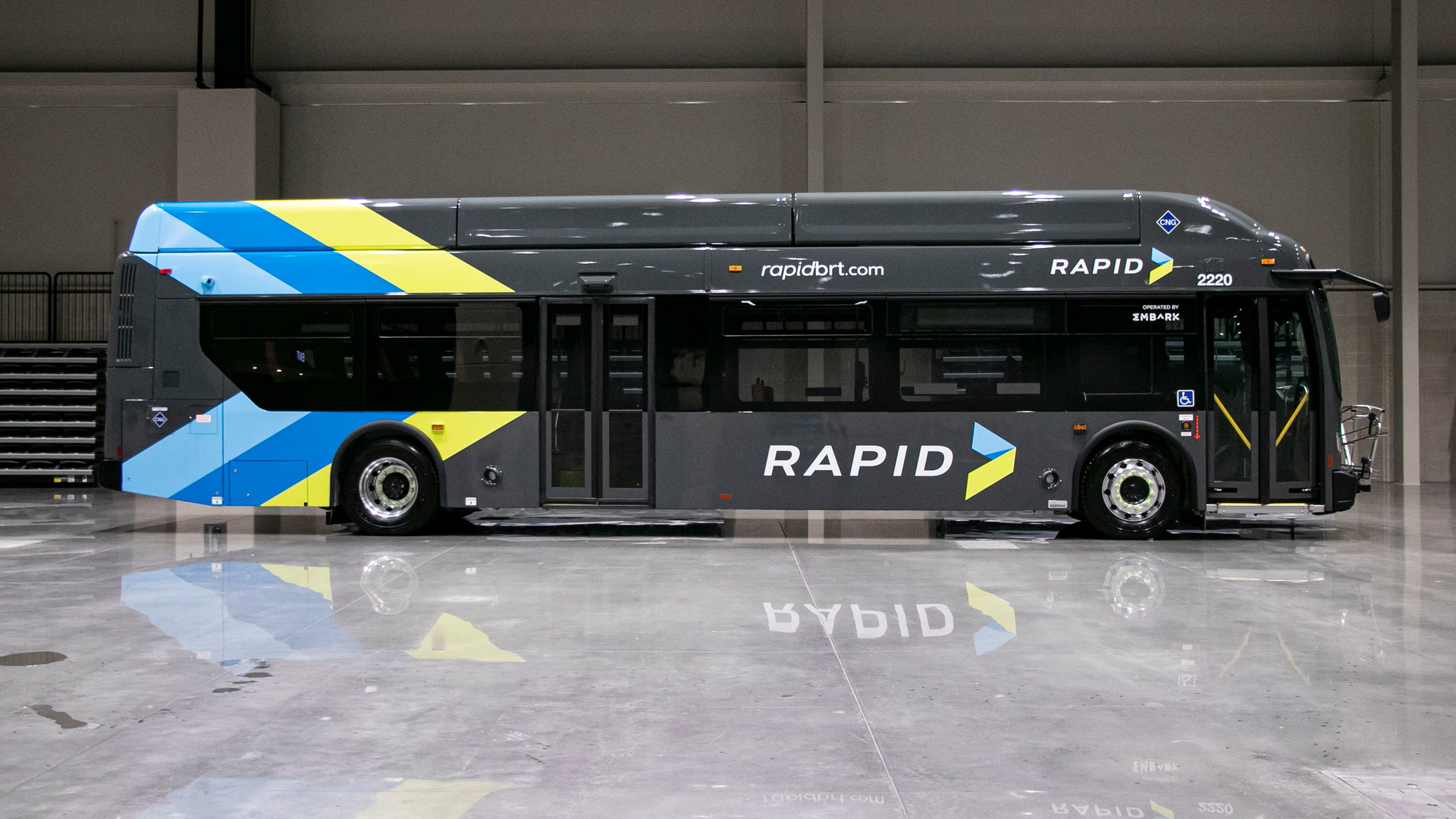 The May 26 event was the first chance the public would see and walk around one of the vehicles that will serve on EMBARK's first BRT route.