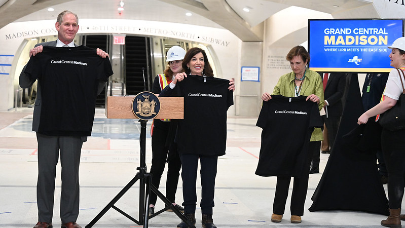 May 31, 2022 - New York City &mdash; Governor Kathy Hochul is joined by MTA Chair & CEO Janno Lieber and Metro-North President/LIRR Interim President Catherine Rinaldi at Grand Central Terminal on Monday, May 31, 2022 to announce the branding of &ldquo;Grand Central Madison.&rdquo; The major capital construction project, previously known as &ldquo;East Side Access,&rdquo; brings LIRR service to Grand Central with a new concourse extending west toward Madison Avenue. (Kevin P. Coughlin / Office of Governor Kathy Hochul)