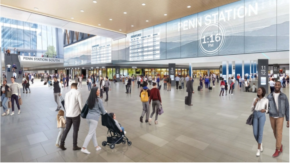 Rendering of single level train hall.
