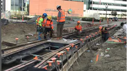 Crews perform special track work at Santa Ana Blvd., Ross, and 5th Street intersection to continue moving the OC Streetcar project forward. Crews perform special track work at Santa Ana Blvd., Ross, and 5th Street intersection to continue moving the OC Streetcar project forward.