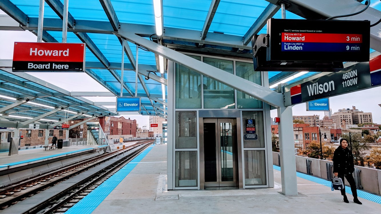 An elevator at CTA's Wilson station.