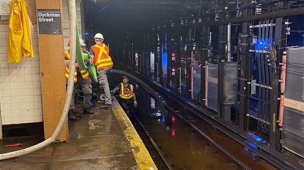 MTA crews pump water out of Dyckman Street Station on the A Line.