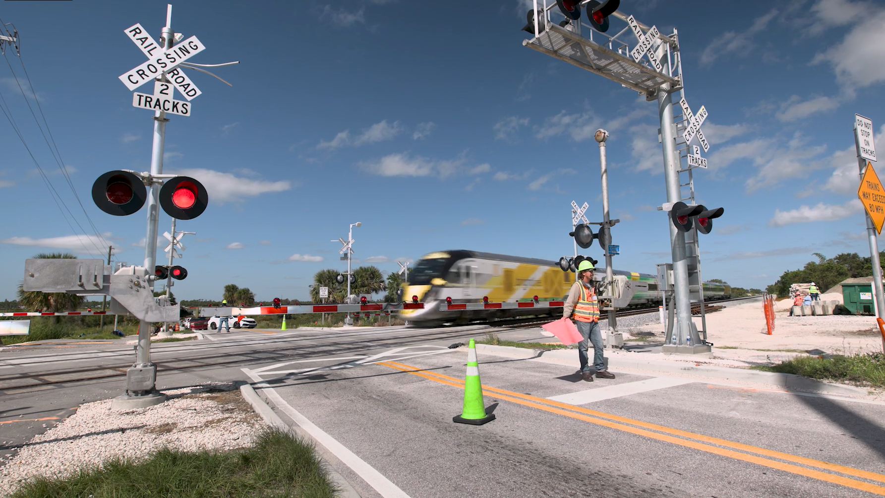 During initial higher speed testing, flaggers will be present at the crossings continuously.