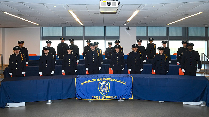 Twenty MTA Police Officers celebrate the completion of the Recruit Training Curriculum with &ldquo;Gun and Shield Day&rdquo; at the NYPD Academy on Wednesday, Oct 12, 2022.