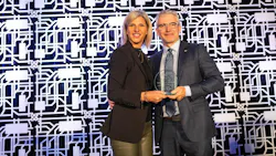 STM CEO Marie-Claude Léonard, left, with former CEO Luc Tremblay who received the William G. Ross Lifetime Achievement Award at the CUTA 2022 conference in Montréal. STM CEO Marie-Claude Léonard, left, with former CEO Luc Tremblay who received the William G. Ross Lifetime Achievement Award at the CUTA 2022 conference in Montréal.