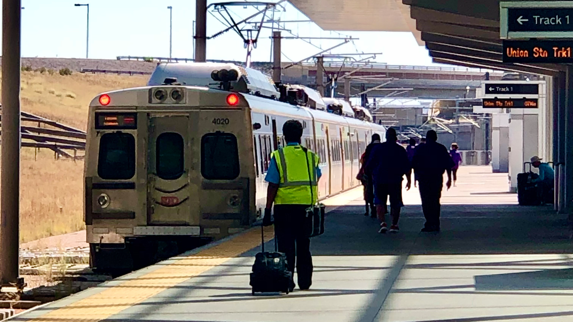 An RTD A Line train at Denver International Airport in September 2021.