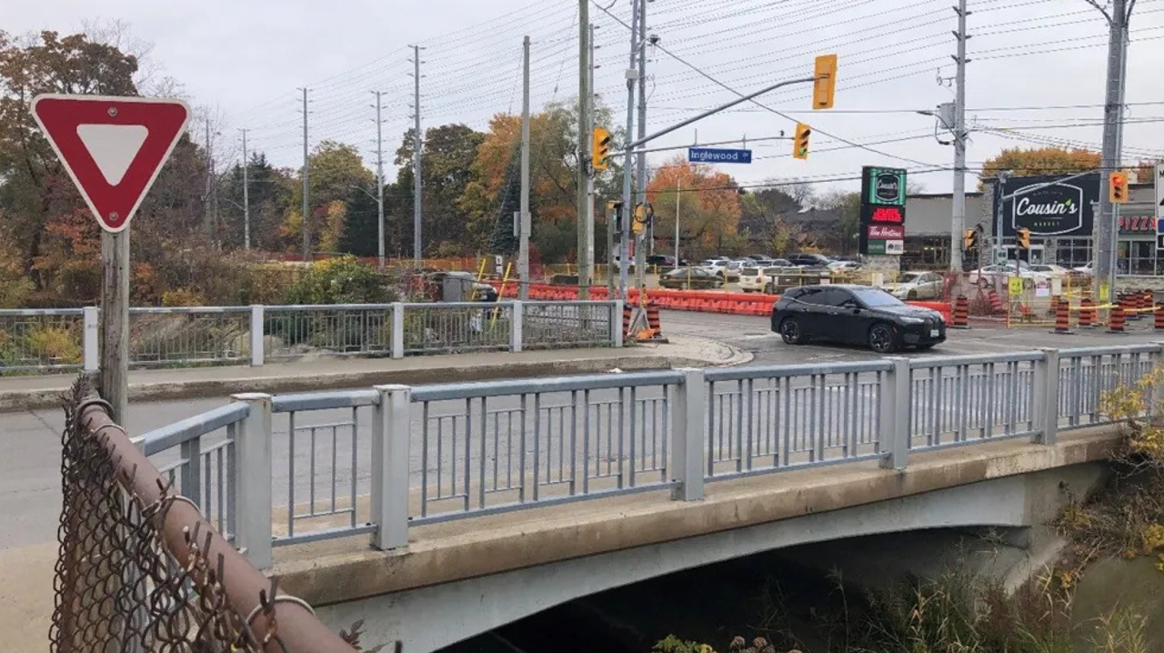 Existing bridge over the creek at Inglewood Drive