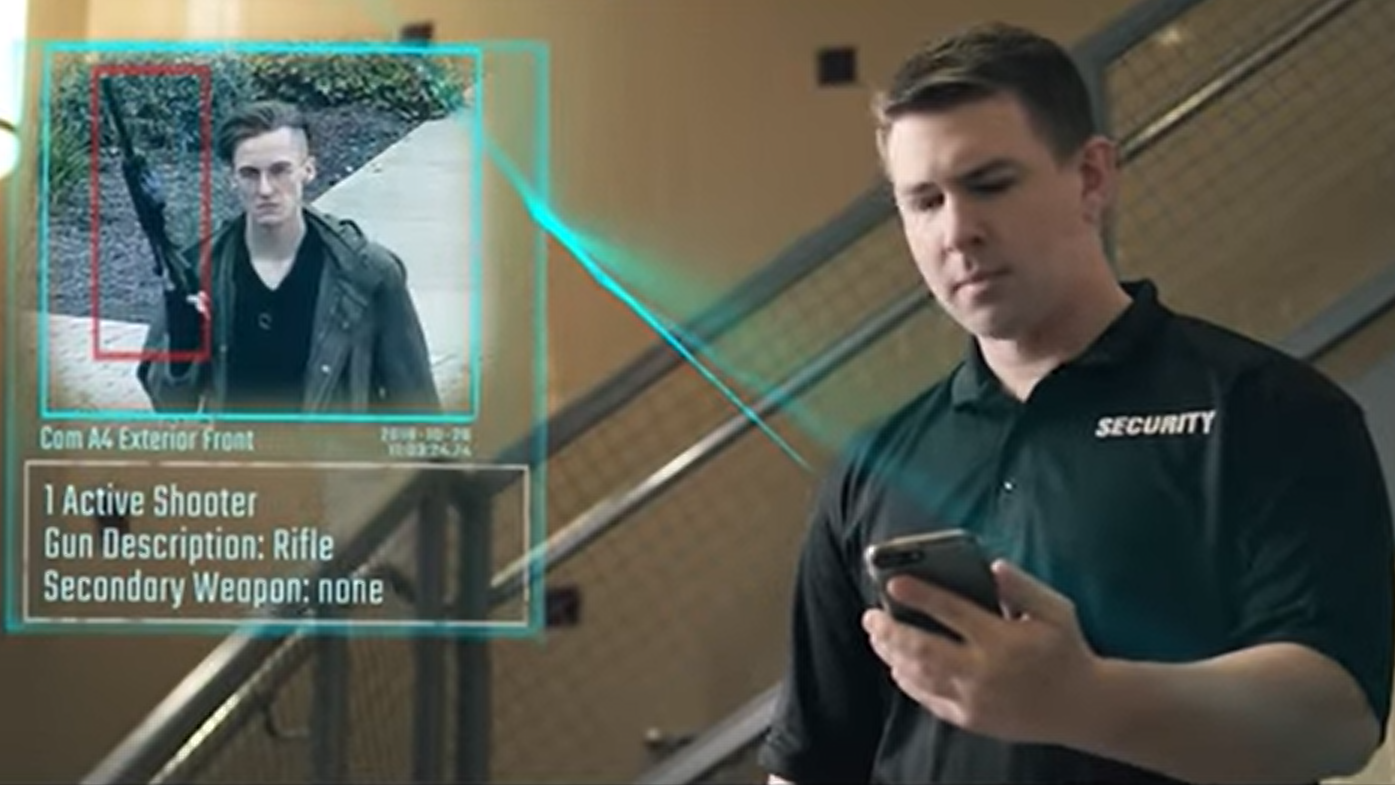 ZeroEyes platform detects potential weapons and notifies security of a threat.