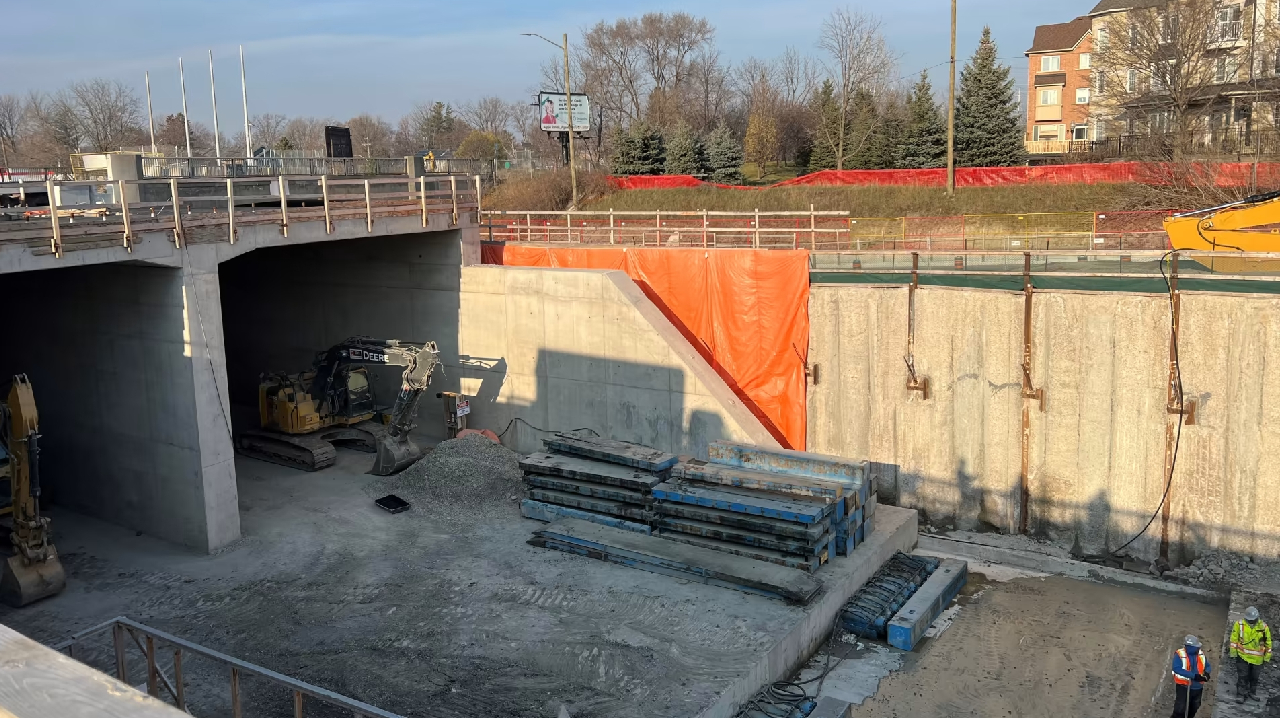 A look at the start of the new passageway under the Lakeshore West GO Train tracks where the LRT will pass under and enter Port Credit Station.