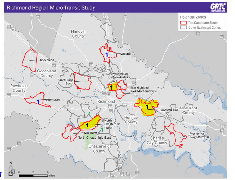 Map of future GRTC microtransit service