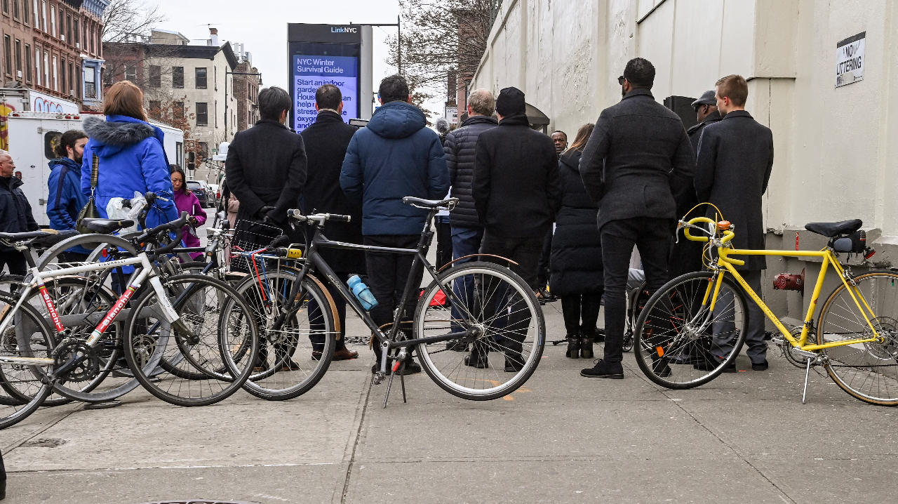 Bikes on the sidewalks in New York City.