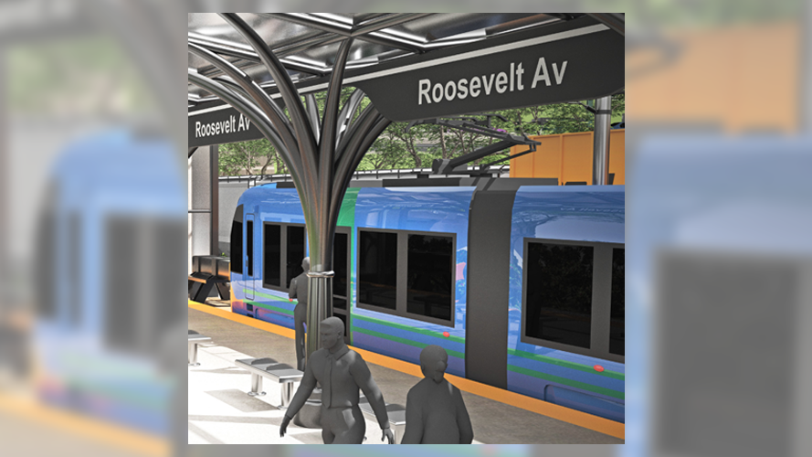 A rendering showing the light-rail option for the IBX project.