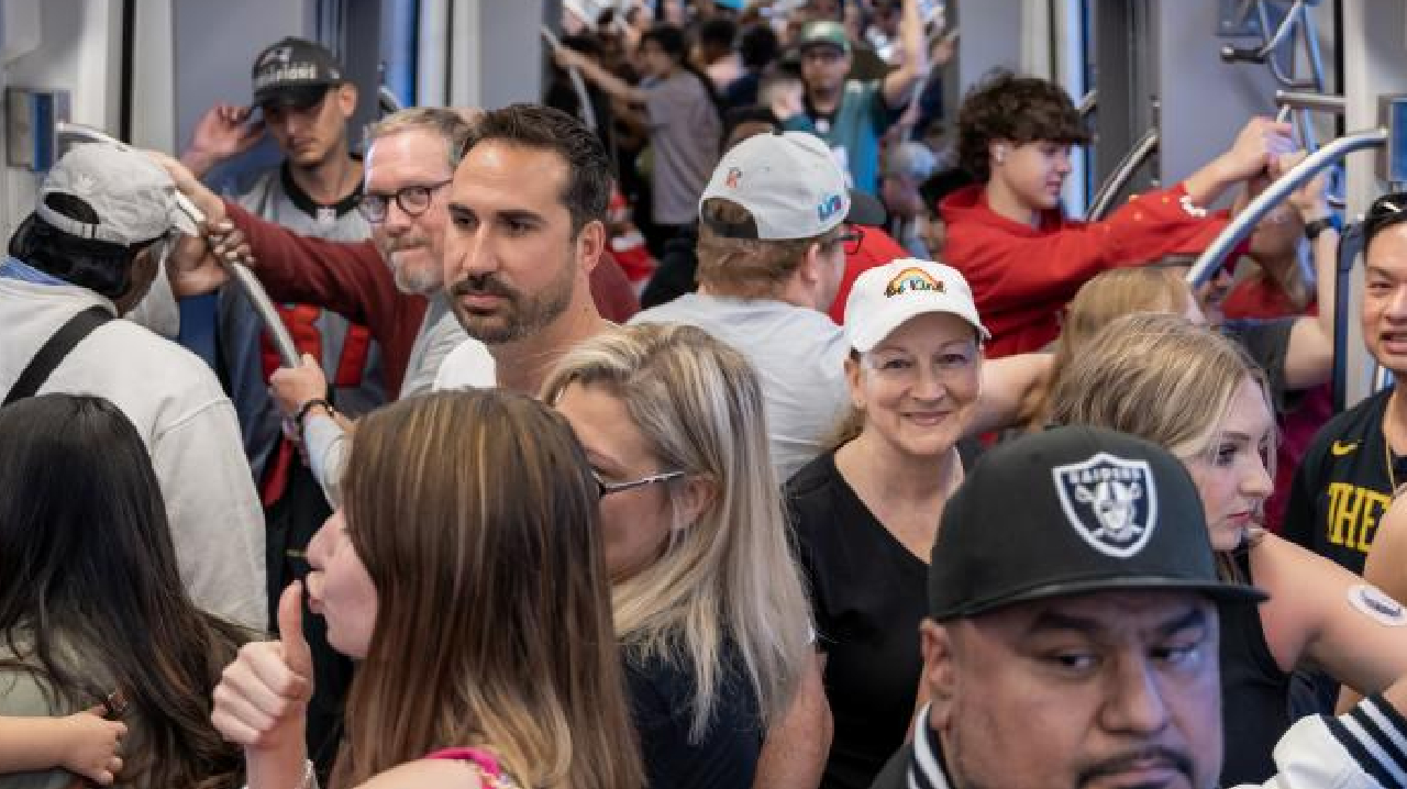 Passengers riding the Valley Metro rail line during the week of Super Bowl LVII.