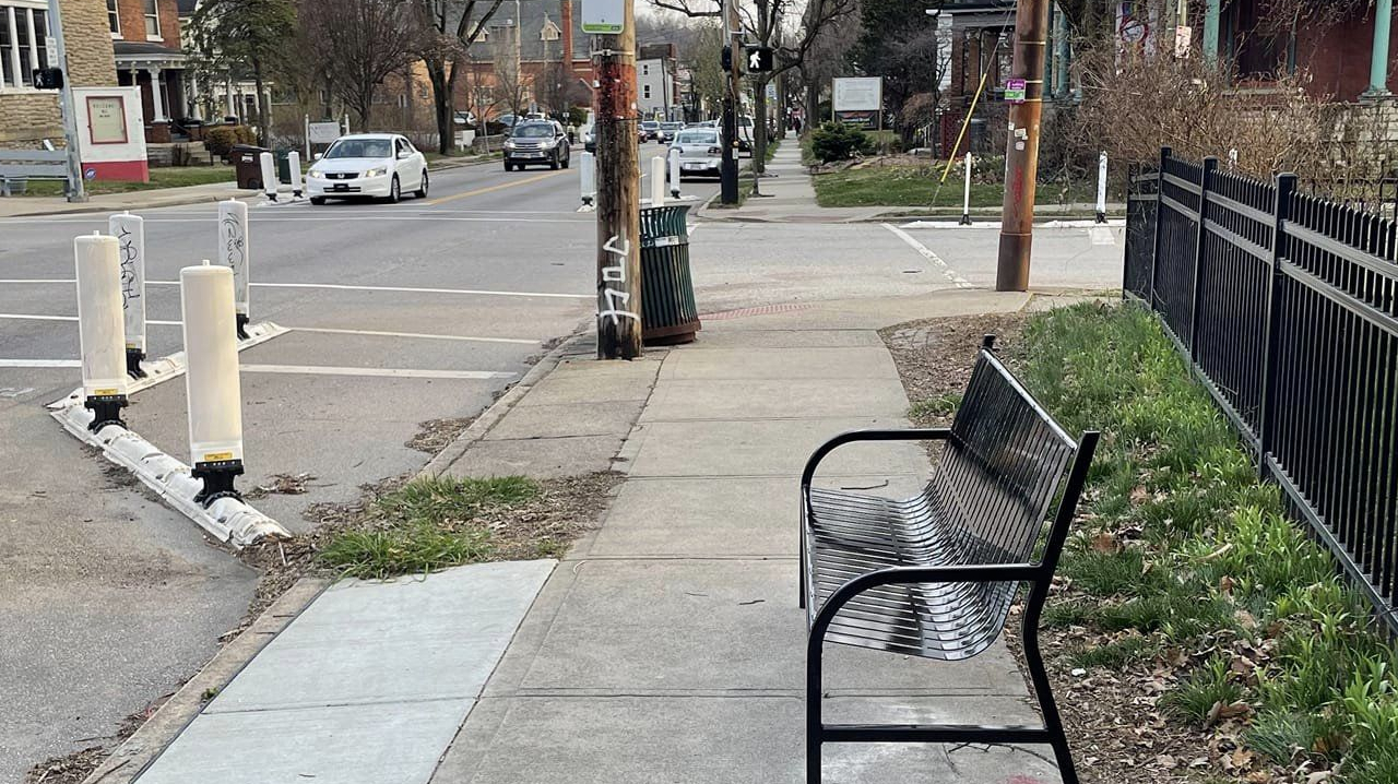 A bench outside of a bus stop in Hamilton County.