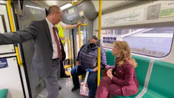 Appointed MBTA General Manager Phillip Eng and Massachusetts Transportation Secretary Gina Fiandaca ride the MBTA Green Line on March 27. Appointed MBTA General Manager Phillip Eng and Massachusetts Transportation Secretary Gina Fiandaca ride the MBTA Green Line on March 27.