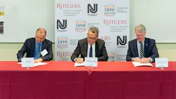 Left to right: Rutgers Director Dr. Ali Maher, UITP Secretary General Mohamed Mezghani and UITP Board Member and NJ Transit President and CEO Kevin S. Corbett sign the agreement and formalize the partnership at Rutgers CAIT at a ceremony hosted by NJ Transit on March 16. Left to right: Rutgers Director Dr. Ali Maher, UITP Secretary General Mohamed Mezghani and UITP Board Member and NJ Transit President and CEO Kevin S. Corbett sign the agreement and formalize the partnership at Rutgers CAIT at a ceremony hosted by NJ Transit on March 16.