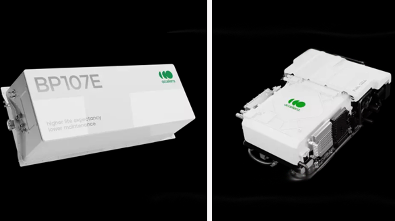 Renderings of the Accelera battery pack and hydrogen fuel cell.
