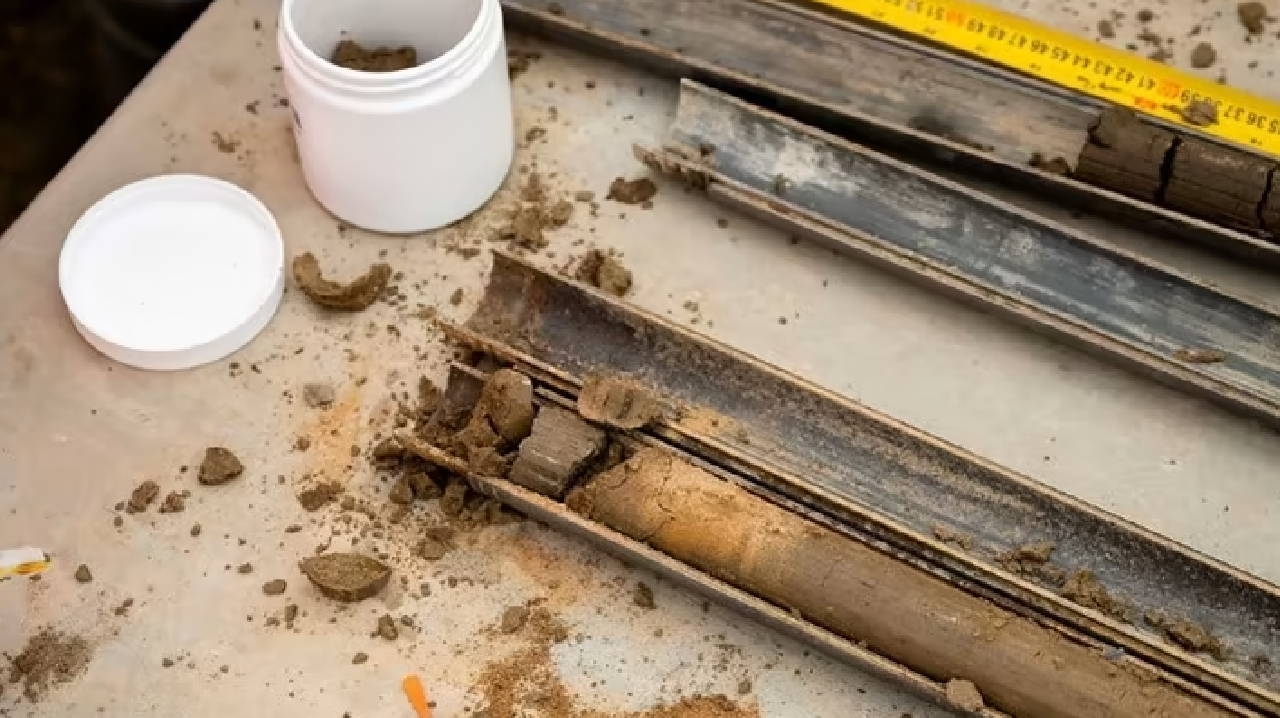 A &lsquo;spoon&rsquo; full of a soil sample ready to be sent for analysis.