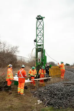 A drill in action, gathering soil samples. A drill in action, gathering soil samples.