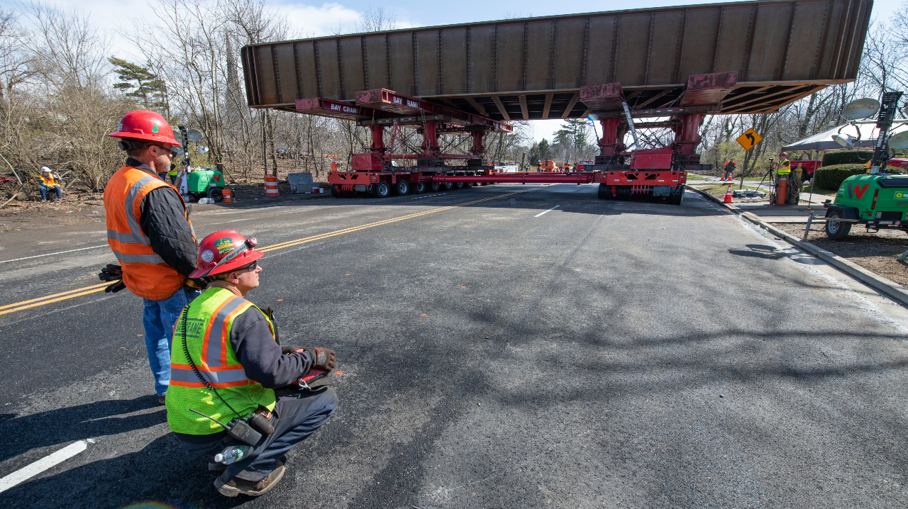 Crews installed a new LIRR overpass in Garden City.