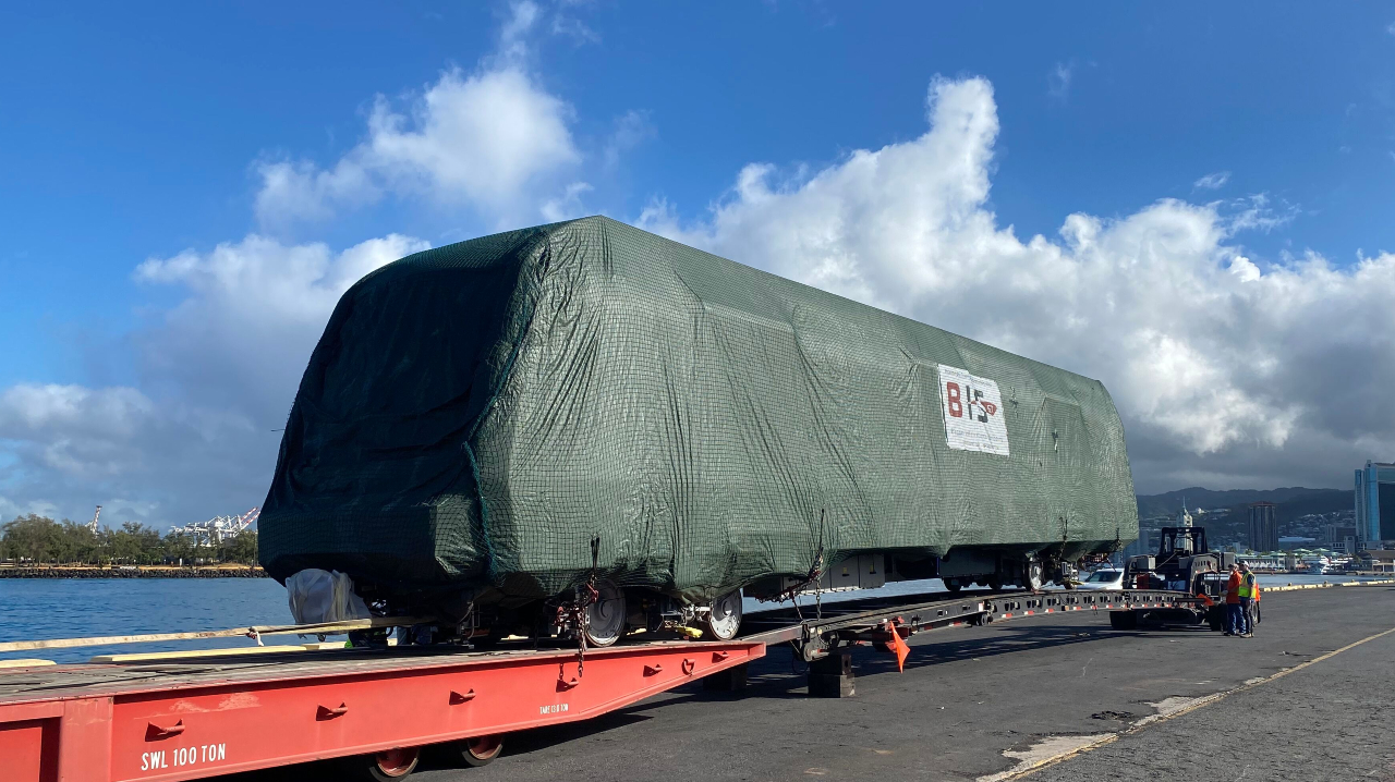 HART's Train 2 has arrived at Honolulu Harbor.