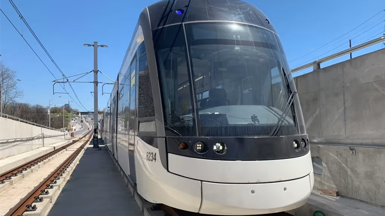 A vehicle along the Eglinton Crosstown LRT project for testing.