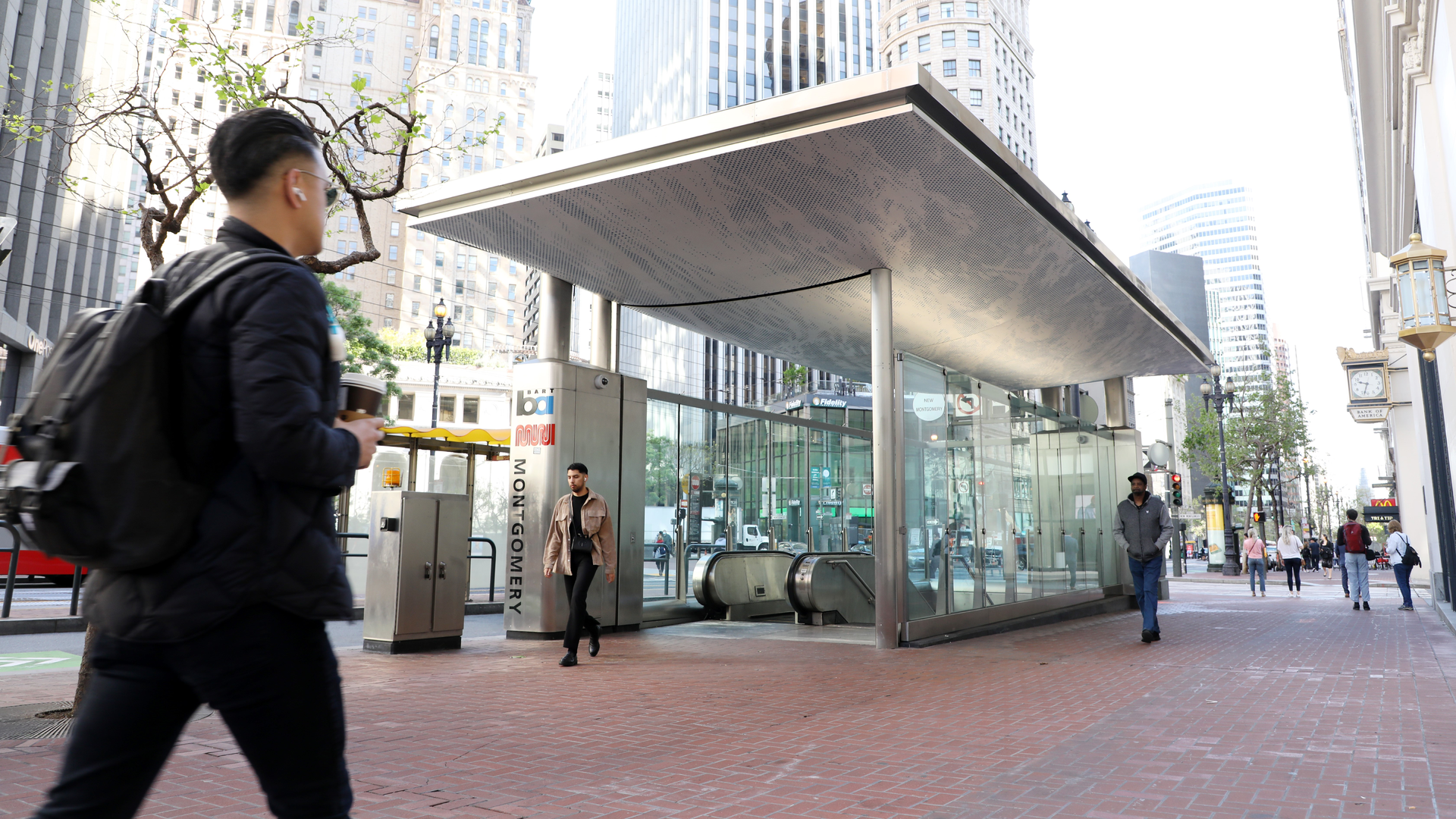 Montgomery St. Station canopy, one of three new canopies BART has completed at stations in downtown San Francisco.