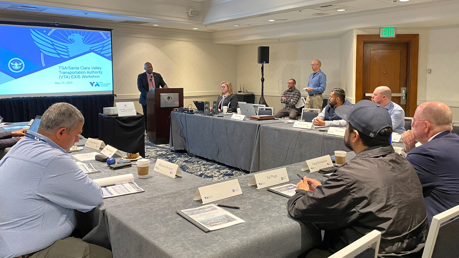 Santa Clara VTA Chief of System and Security Aston Greene leads the tabletop exercise that brought Santa Clara VTA officials together with their federal and community partners to prepare for potential cyber threats.