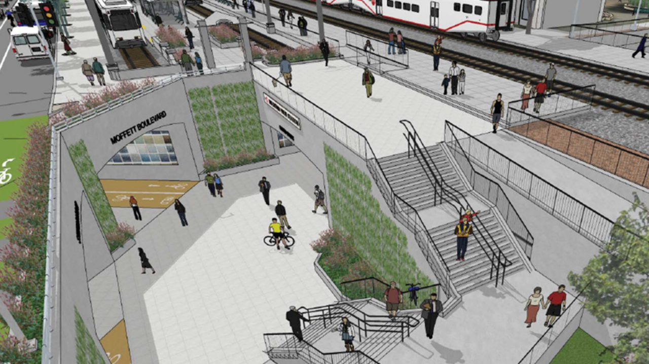 A rendering of Caltrain's Mountain View Transit Center Grade Separation and Access Project.
