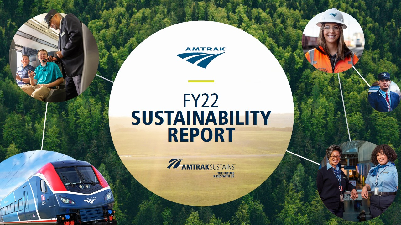 Amtrak's FY22 Sustainability Report logo.