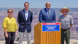 Left to right: Tusayan Mayor Clarinda Vail, Deputy Assistant Secretary for Fish and Wildlife and Parks Matt Strickler, Federal Highways Administrator Shailen Bhatt, and Grand Canyon National Park Superintendent Ed Keable during the July 6 announcement. Left to right: Tusayan Mayor Clarinda Vail, Deputy Assistant Secretary for Fish and Wildlife and Parks Matt Strickler, Federal Highways Administrator Shailen Bhatt, and Grand Canyon National Park Superintendent Ed Keable during the July 6 announcement.