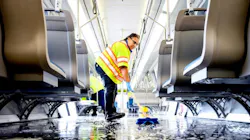 Train car cleaner Alyssa Barnes mops the floor of a BART car with disinfectant soap and steaming hot water during a train car thorough clean. Train car cleaner Alyssa Barnes mops the floor of a BART car with disinfectant soap and steaming hot water during a train car thorough clean.