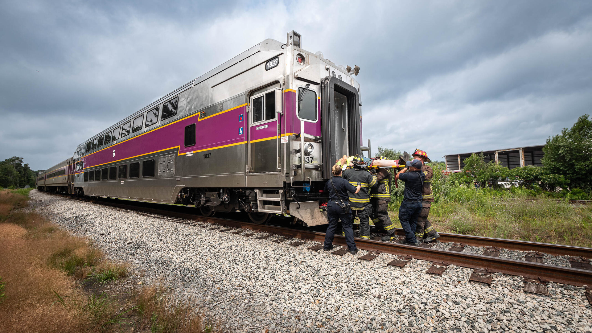The emergency response exercise took place in Freetown on July 27, 2023, and allowed local emergency response groups to receive hands-on MBTA commuter rail equipment familiarization training.