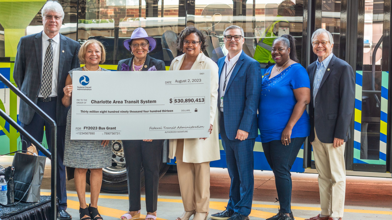 (CATS) was presented with a $30 million grant by U.S. Congresswoman Alma Adams and FTA Region 4 Regional Administrator Dr. Yvette G. Taylor and other dignitaries on Aug. 2 help advance CATS' fleet electrification and workforce development programs.