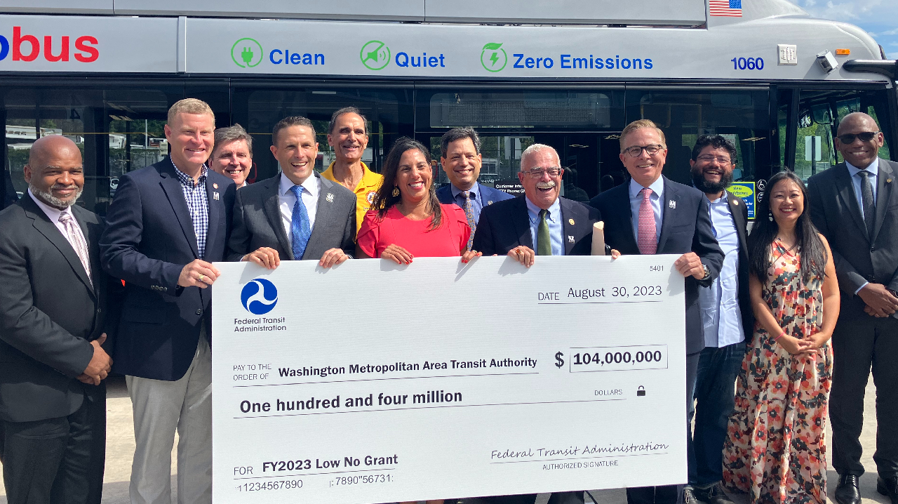 WMATA has received a $104 million Low or No Emission Vehicle grant from the FTA.