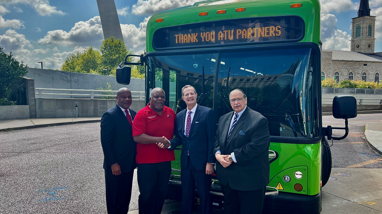 Left to right: St. Louis Metro COO Charles Stewart, ATU Local 788 President Reginald Howard; Bi-State Development President and CEO Taulby Roach and Bi-State Development Board Chair Herb Simmons.