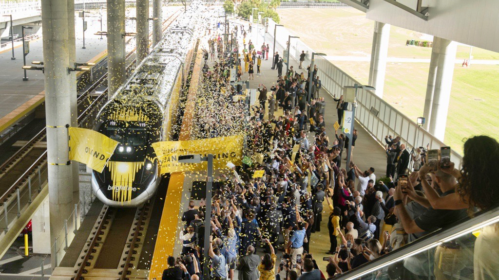 Bright Pink arrived in Orlando at 11:05 a.m. on Sept. 22, officially launching Brightline's passenger service connecting Miami and Orlando.