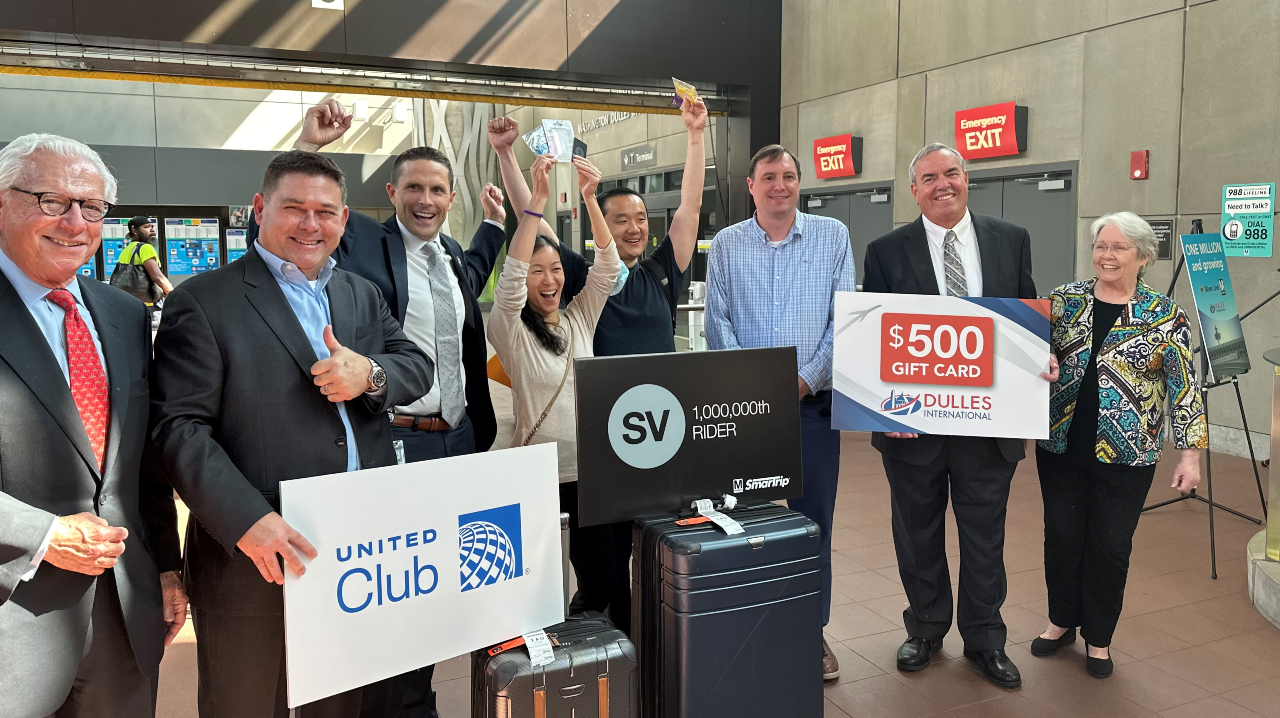 WMATA and MWAA celebrate 1 million customers at Washington Dulles International Airport Silver Line Metrorail Station.