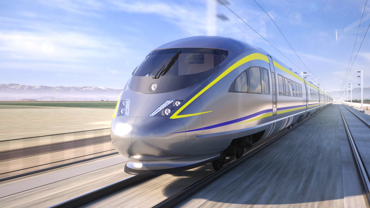 A rendering of California's first electric trainsets.