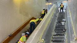 Crews performing in-station work on the stairway areas at JFK/UMass station. Crews performing in-station work on the stairway areas at JFK/UMass station.